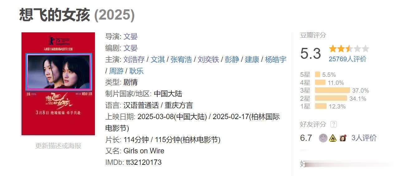 想飞的女孩片方亏损口碑扑街 影评人怒斥电影是黑洞