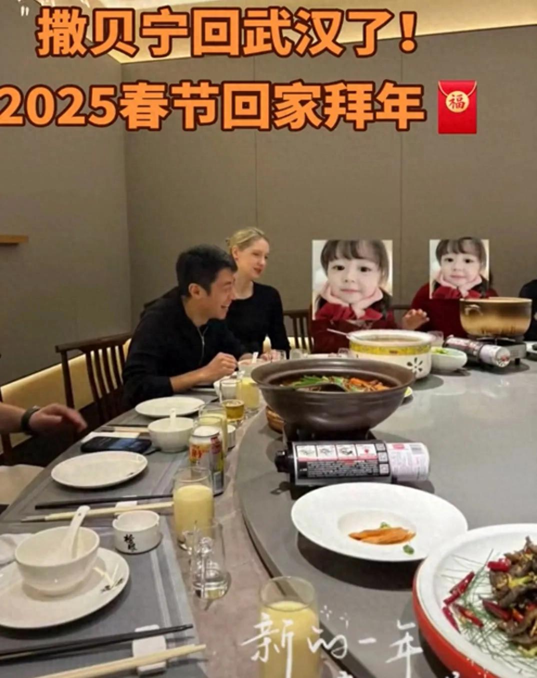撒贝宁一家回武汉拜年，李白身材气质出众，龙凤胎穿拜年服好可爱